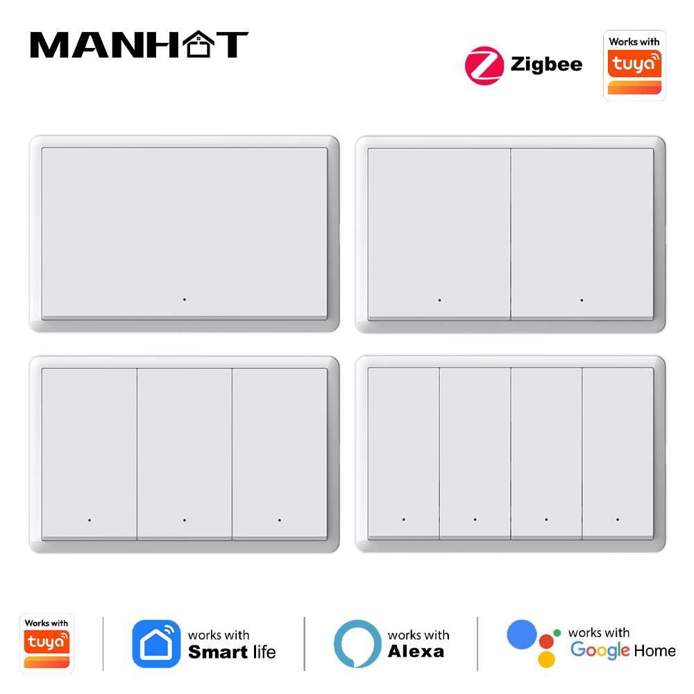 Smart Home For Living - สวิตช์อัจฉริยะ Manhot Zigbee ไม่ต้องใช้สายกลาง ไม่ต้องใช้คาปาซิเตอร์ สวิตช์ไฟแบบติดผนัง