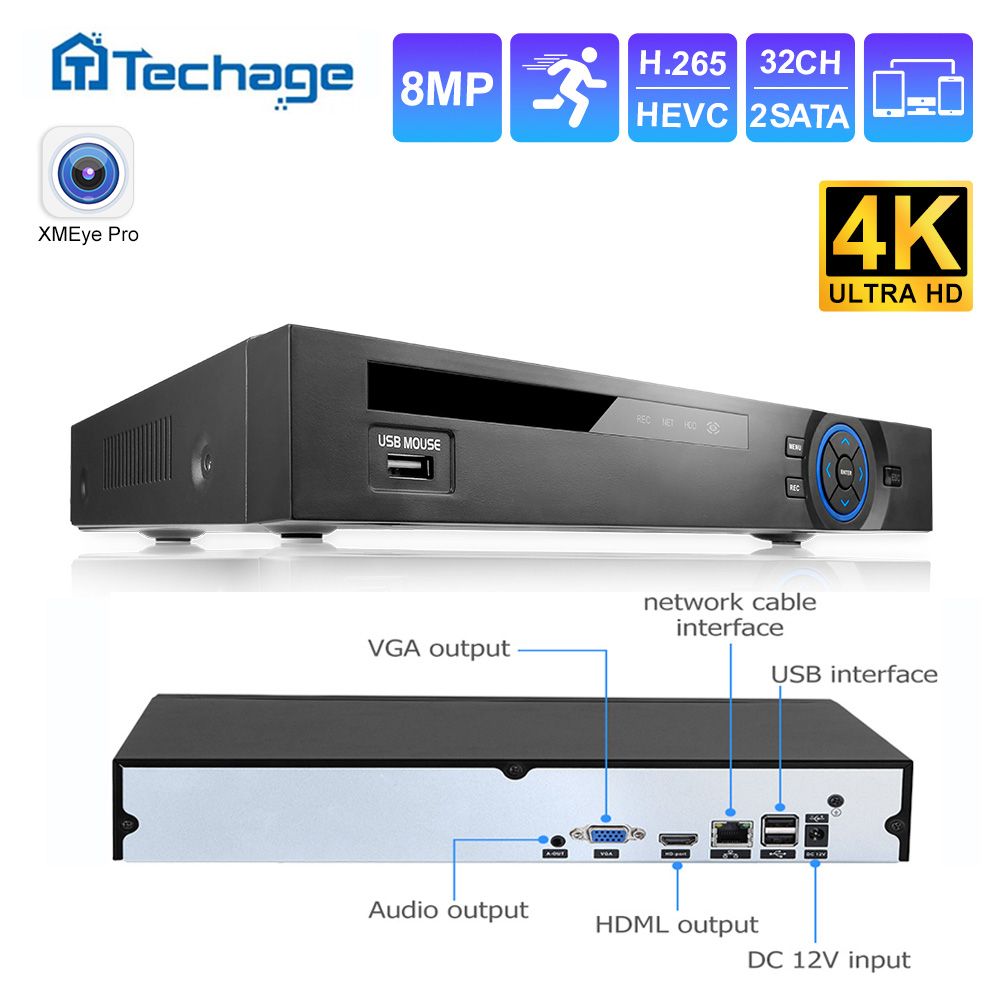 Security Ip Camera - Techage UHD H.265 36CH NVR เครื่องบันทึกเครือข่าย
