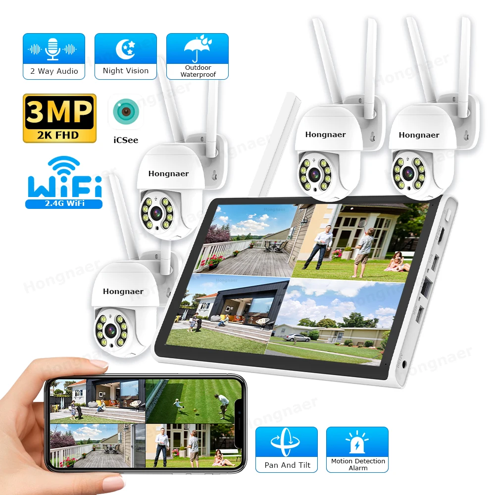 Security Ip Camera - ชุดกล้องวงจรปิดไร้สาย 2026 Hongnaer 3MP 4 ช่องสัญญาณ