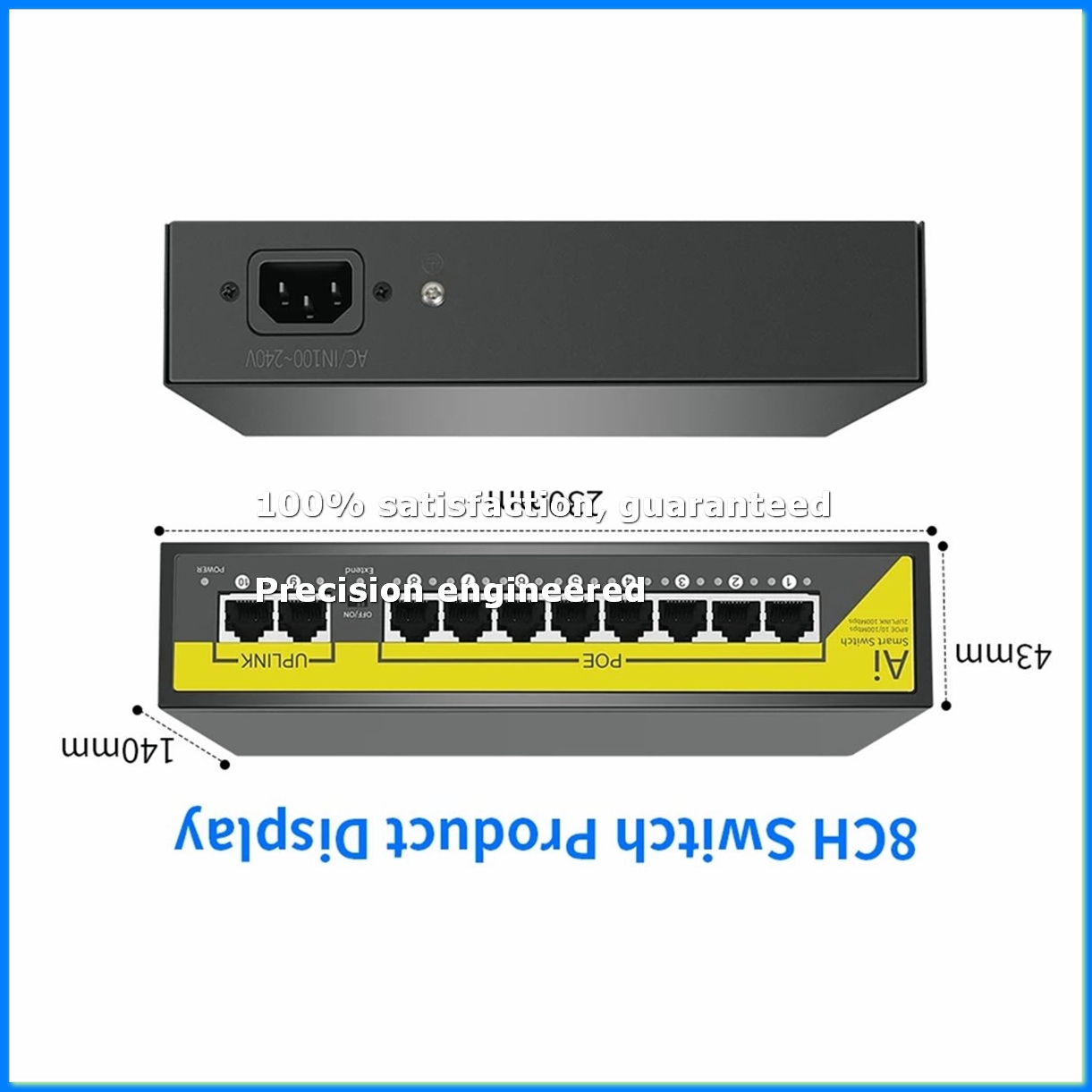 Security Ip Camera - 48V 8 พอร์ตสวิตช์ POE อีเธอร์เน็ต 10/100Mbps