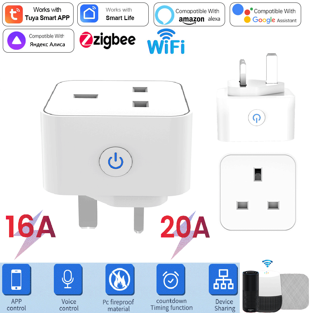 Smart Wall Socket - ทูย่า สมาร์ทซ็อกเก็ต 16A/20A อินเตอร์เน็ตไร้สายหรือซิกบี ปลั๊กอังกฤษ 3