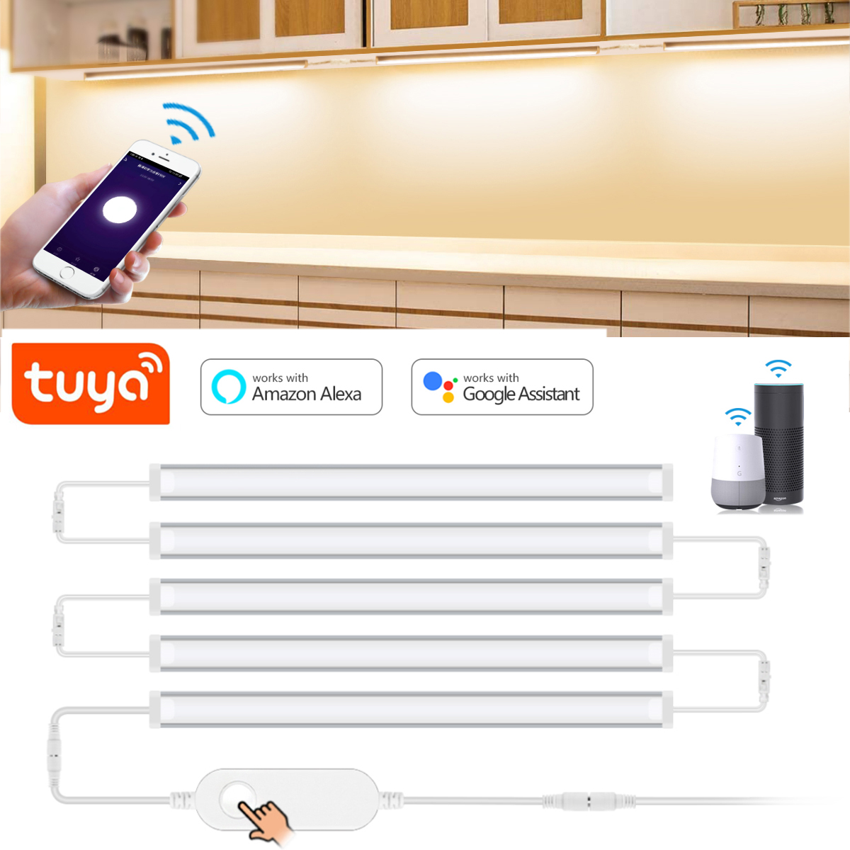 Smart Home Kitchen - 1-5ชิ้น Tuya ไฟ LED ใต้ไฟตู้อัจฉริยะสำหรับตู้เสื้อผ้าแสงไฟตู้เสื้อผ้าทำงานร่วมกับ Alexa