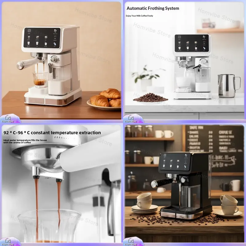 Smart Home Kitchen - เครื่องทำกาแฟเอสเพรสโซ 20 บาร์ แรงดันสูง พร้อมเครื่องตีฟองนมอัตโนมัติ หน้าจอสีระบบสัมผัสอัจฉริยะ