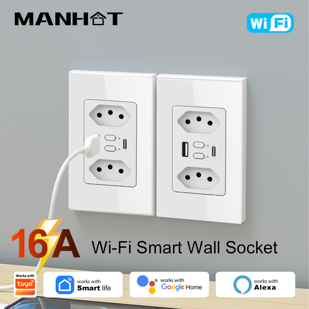 Smart Wall Socket - MANHOT ปลั๊กไฟอัจฉริยะ Wifi สำหรับบราซิล พร้อมช่องเสียบ USB