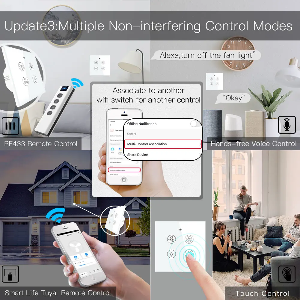 ใหม่WiFi RFสมาร์ทเพดานพัดลม2/3 - Smart Home Ventilation บทวิจารณ์และราคา