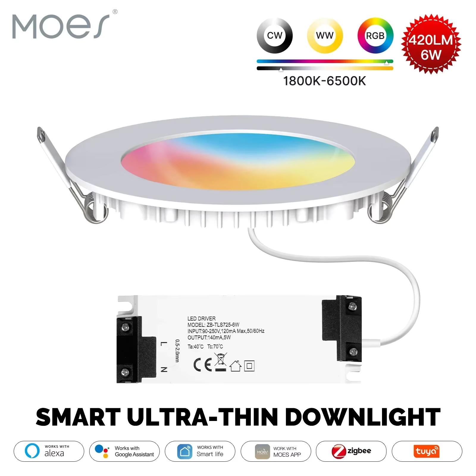 โคมไฟดาวน์ไลท์ MOES ZigBee Tuy - Smart Home Youtube บทวิจารณ์และราคา